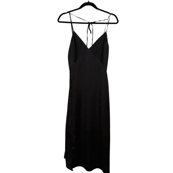 Club Monaco Womens Sz 2 Slip Dress Black V-Neck Midi Babydoll Elegant Classic - Picture 4 of 8